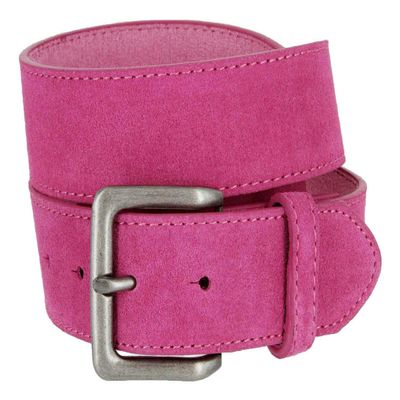 Men's Square Buckle Casual Jean Suede Leather Belt 1 1/2" Wide (Pink, 42)