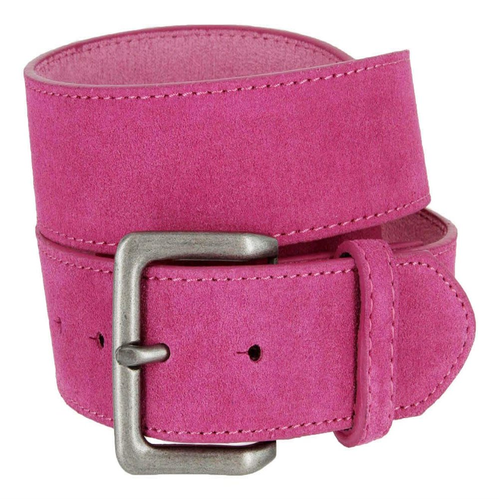 Men's Square Buckle Casual Jean Suede Leather Belt 1 1/2" Wide (Pink, 42)
