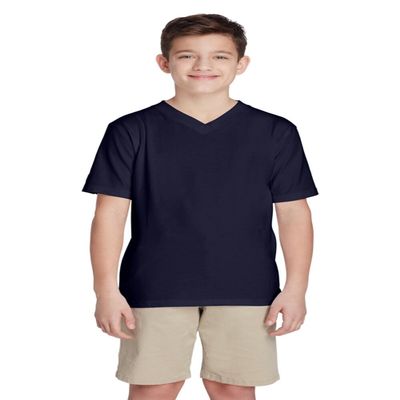 French Toast Little Boys Short Sleeve V-Neck Tee, Navy, 7