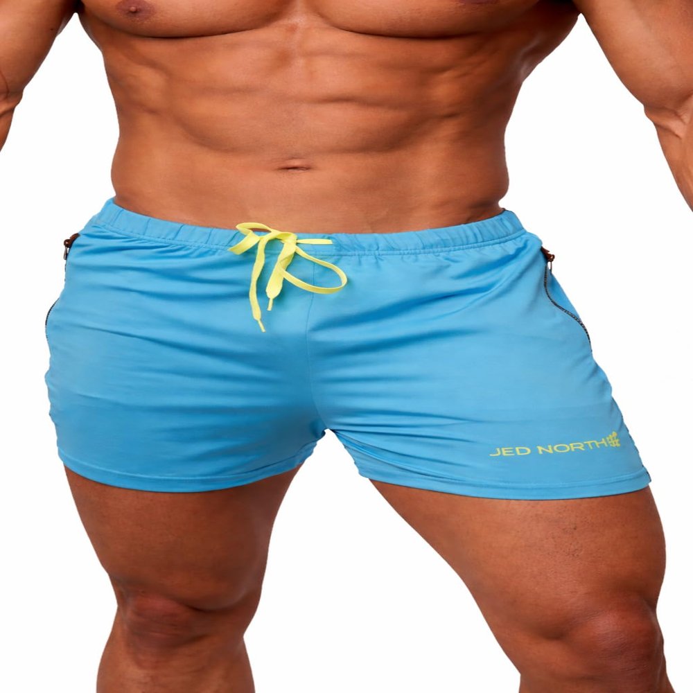 Men's Fitted Shorts Bodybuilding Workout Gym Running Tight Lifting Shorts Pants, X-Large, Aqua blue