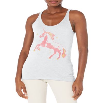 Lost Gods Sparklecorn Women's Racerback Tank Top, White Heather, X-Large