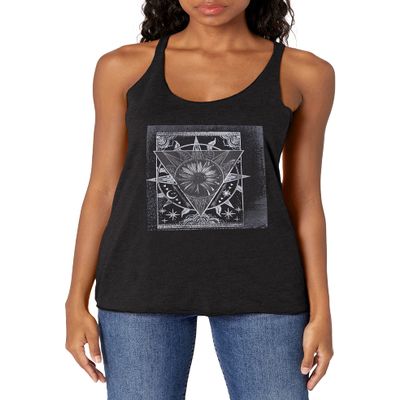 LOST GODS Women's Geometric Celestial Daisy Racerback Tank Top - Black Heather - Small
