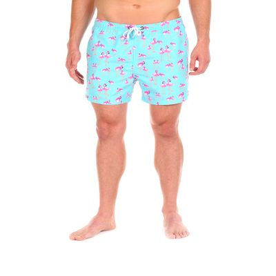 Cabana Bro Men's Swim Short - The Bromingos Flamingo Pattern Swim Trunk, Small