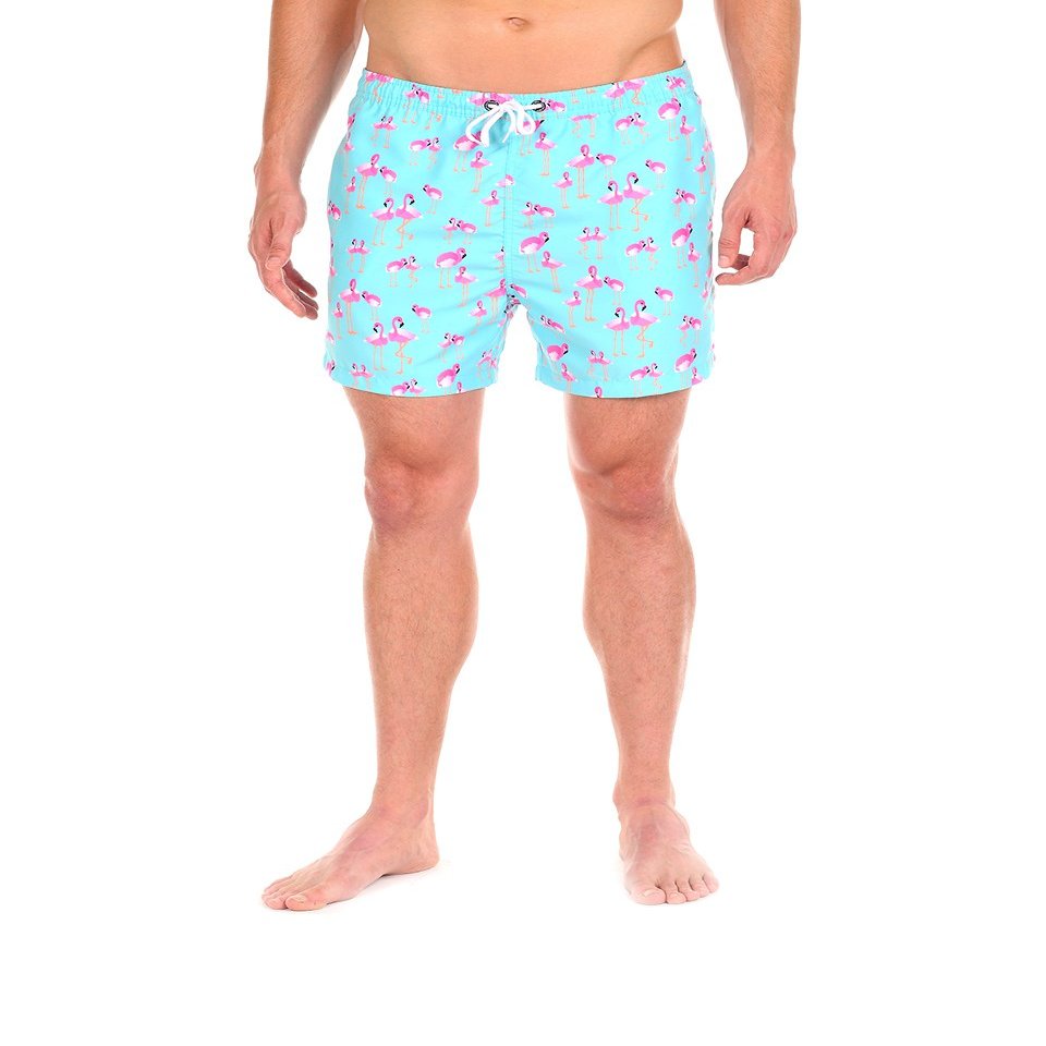 Cabana Bro Men's Swim Short - The Bromingos Flamingo Pattern Swim Trunk, Small