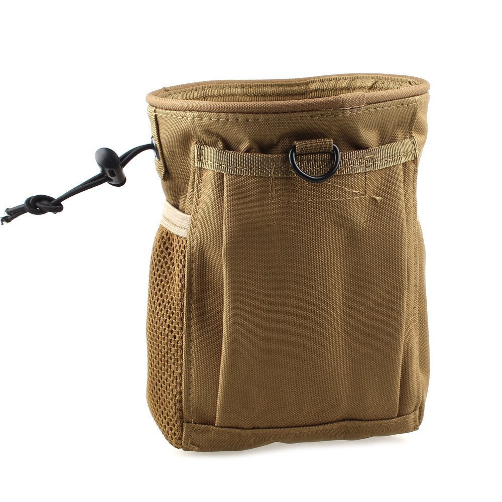 DLP Tactical Multipurpose MOLLE Utility Pouch Tan 8x6x3 Inch Bag for Tools Mags NVG Chalk or Gear Cordura Nylon Dump Pouch with Side Pockets Velcro Front Pocket and Shock Cord Closure