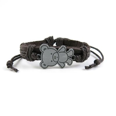 1 PCS Leather Wristband Strand Bracelet Fashion Wrap Bangle Ladies Men Women Jewellery QNW1021 Bear