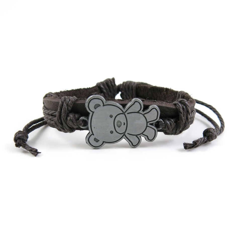 1 PCS Leather Wristband Strand Bracelet Fashion Wrap Bangle Ladies Men Women Jewellery QNW1021 Bear