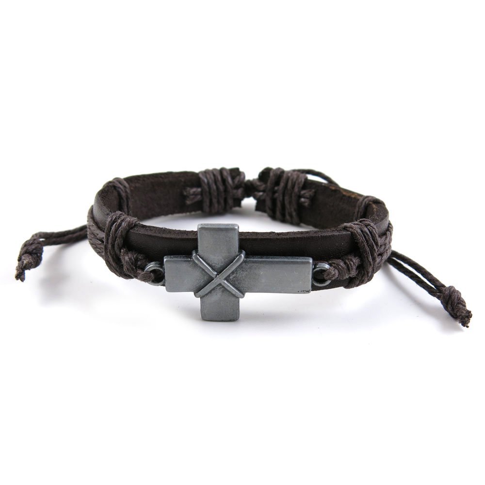 1 PCS Leather Wristband Strand Bracelet Fashion Wrap Bangle Ladies Men Women Jewellery QNW1035 Cross