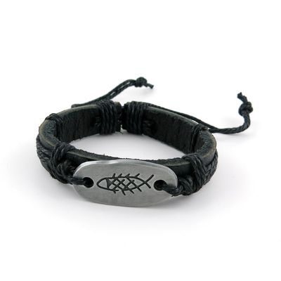 1 PCS Leather Wristband Strand Bracelet Fashion Wrap Bangle Ladies Men Women Jewellery QNW1076B Fish Bone