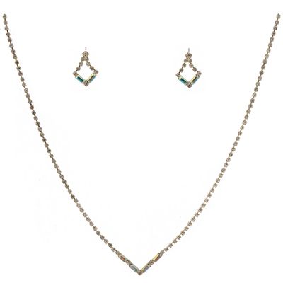 topwholesalejewel Wedding Jewelry Set Aurora Borealis Baguette Necklace Earrings Set