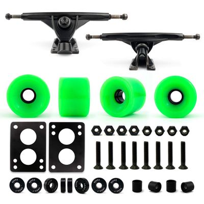 VJ Skateboard Longboard Truck and Wheel, 70mm Long Board Wheels w 7inch 180mm Skateboard Trucks (Black) Longboard Bearings Longboard Hardware Skateboard Riser Pads (Neon Green)