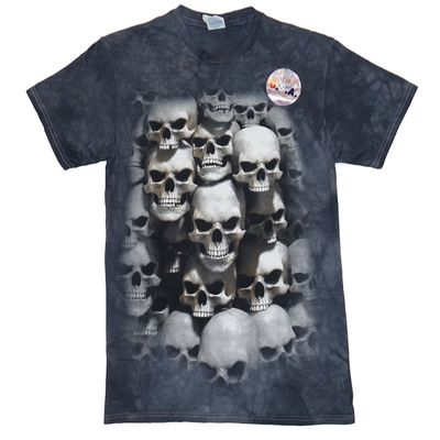 Gothic Motorcycle Skull Pile Graphic T-shirt Mens Blue Small