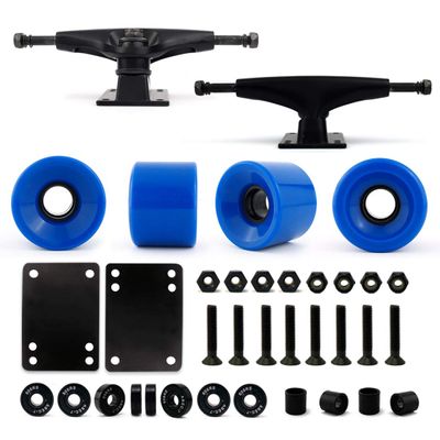 VJ Skateboard Truck and Wheel, 5.0 Skateboard Trucks (Black) w/Skateboard Cruiser Wheel 60mm, Skateboard Bearings, Skateboard Screws, Skateboard Riser Pads (Blue)