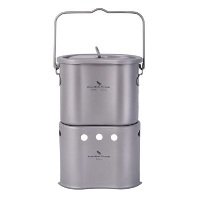 Boundless Voyage Titanium Pot with Wood Stove Set Ultralight Cup Mug with Lid for Outdoor Camping Picnic Hiking Backpacking 800ml/27 fl oz