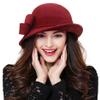 Bellady Women Solid Color Winter Hat Wool Cloche Bucket with Bow Accent,Dark Red view 1