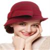 Bellady Women Solid Color Winter Hat Wool Cloche Bucket with Bow Accent,Dark Red view 2