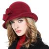 Bellady Women Solid Color Winter Hat Wool Cloche Bucket with Bow Accent,Dark Red view 3