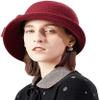 Bellady Women Solid Color Winter Hat Wool Cloche Bucket with Bow Accent,Dark Red view 4