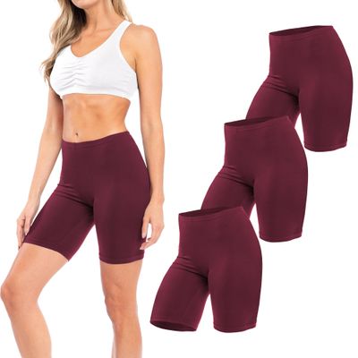 Sexy Basics Womens 3 Pack Sheer & Sexy Cotton Spandex Boyshort Yoga Bike Shorts (Small -5, BURGUNDY)