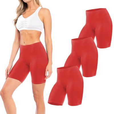 Sexy Basics Womens 3 Pack Sheer & Sexy Cotton Spandex Boyshort Yoga Bike Shorts (X-Large -8, RED)