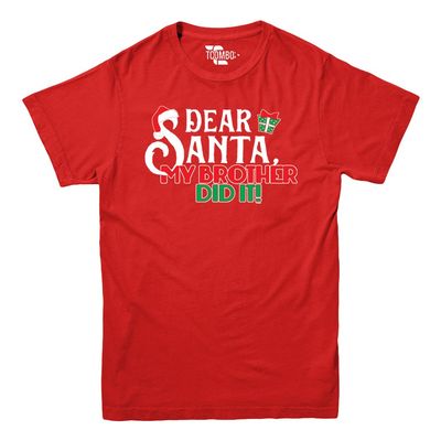 Dear Santa My Brother Did It - Christmas - Youth Big Boys T-Shirt (Large, RED)