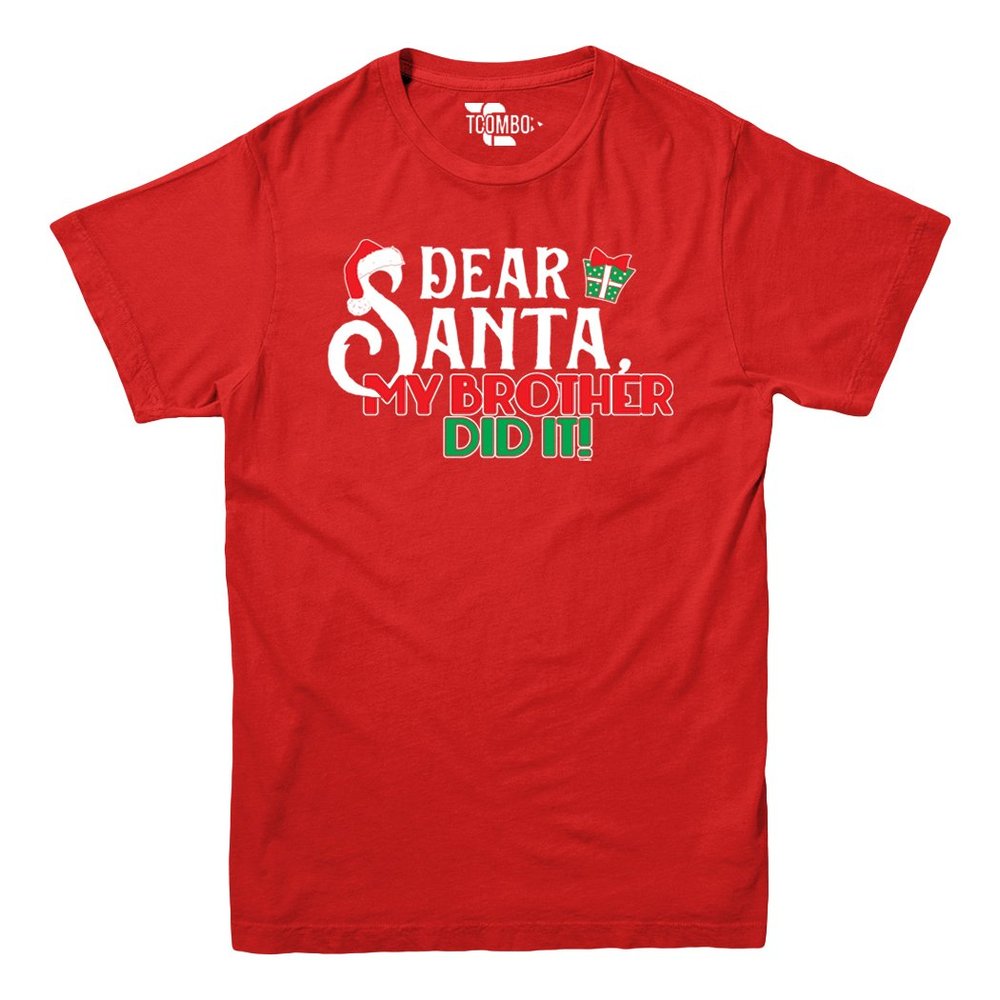 Dear Santa My Brother Did It - Christmas - Youth Big Boys T-Shirt (Large, RED)