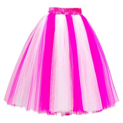 Honeystore Women's Mini Tutu Ballet Multi-Layer Ruffle Frilly Petticoat Skirt White Dark Fuchsia