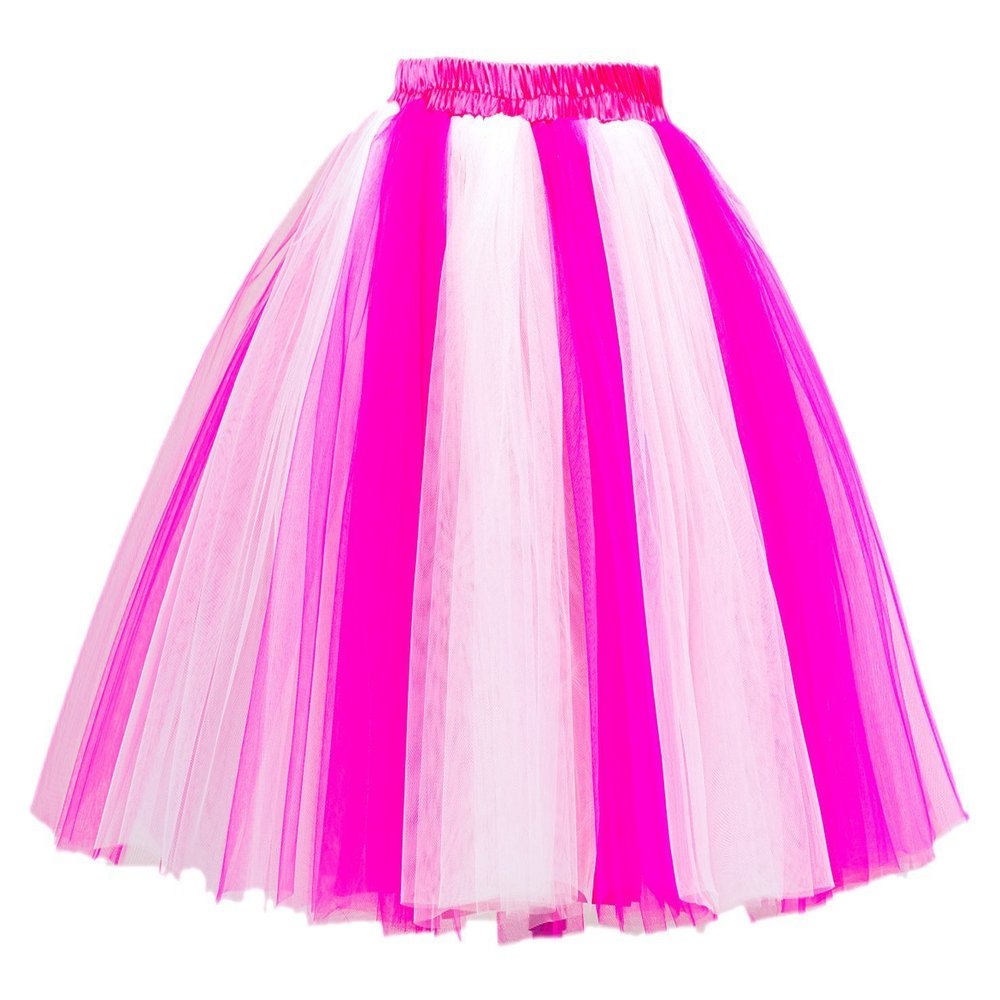 Honeystore Women's Mini Tutu Ballet Multi-Layer Ruffle Frilly Petticoat Skirt White Dark Fuchsia