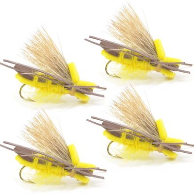 The Fly Fishing Place Guerilla Hopper Fly Fishing Flies - Yellow High Visibility Grasshopper or Stonefly Dry Fly - 4 Flies Hook Size 8