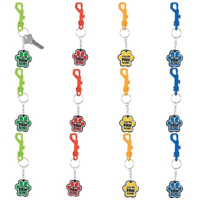 Fun Express Paw Print Backpack Clip Key Chains - 12 Pieces - Party Favors and Giveaways