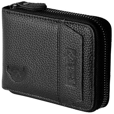 Admetus RFID Wallet Cowhide Leather zipper credit card ID Wallet Father Man Friend gifts (Litchi Grain Black) 252