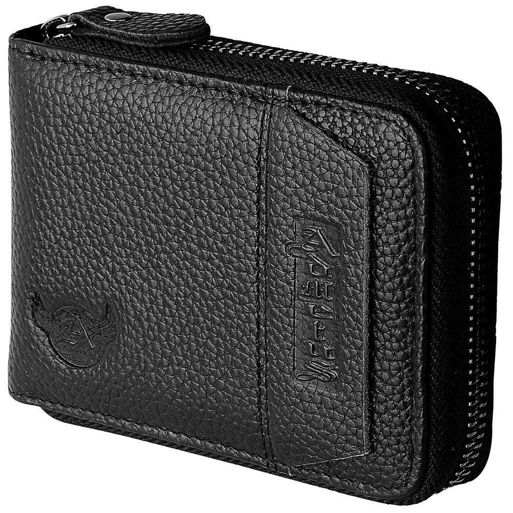 Admetus RFID Wallet Cowhide Leather zipper credit card ID Wallet Father Man Friend gifts (Litchi Grain Black) 252