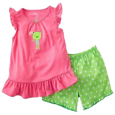 Babygp Little Girls 2 Piece Pajama Set 100% Cotton (Size2-7years) (9 Years, Pink Green)
