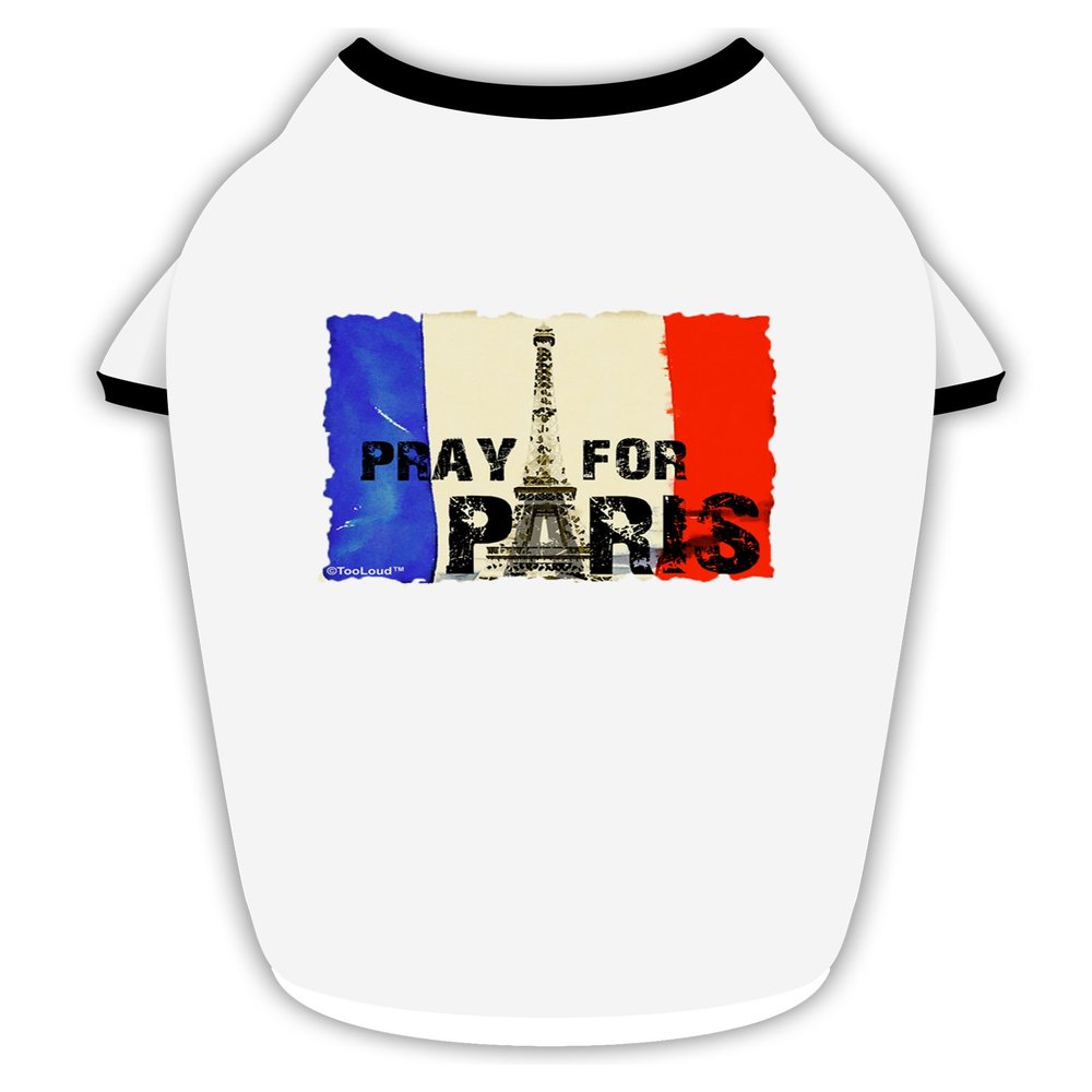 TOOLOUD Pray for Paris Watercolor Cotton Dog Shirt White with Black Large