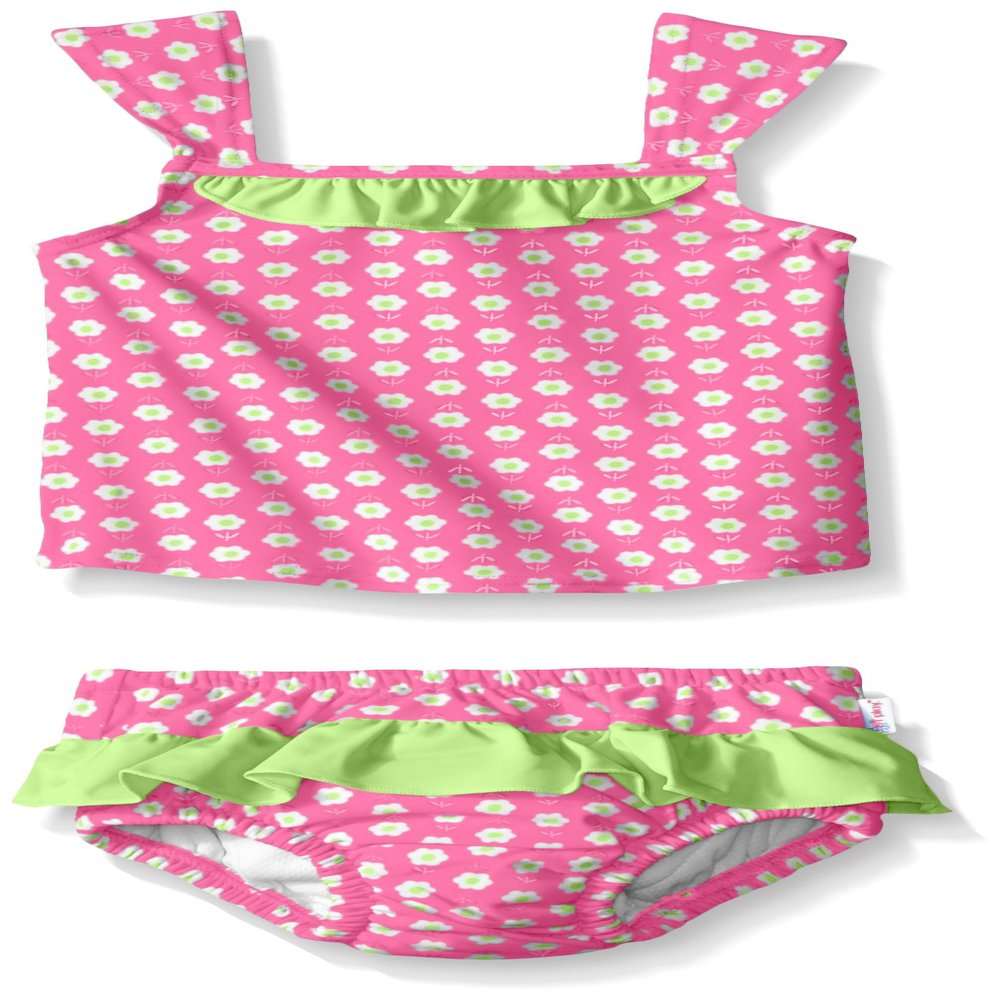 i play. by green sprouts Two Piece Tankini with Snap Reusable Swim Diaper | Baby Girl Swimsuit | Lightweight, Patented Design
