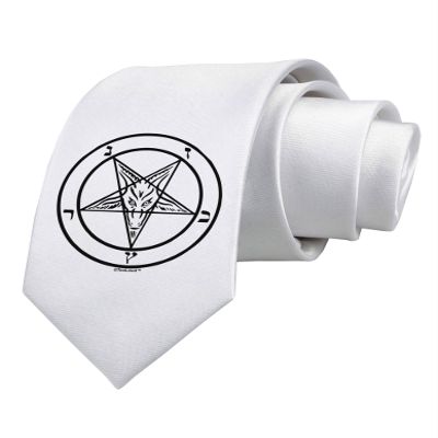 TOOLOUD Sigil of Baphomet Printed White Neck Tie