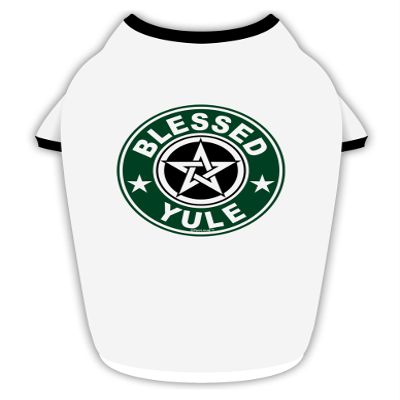TOOLOUD Blessed Yule Emblem Cotton Dog Shirt White with Black XL