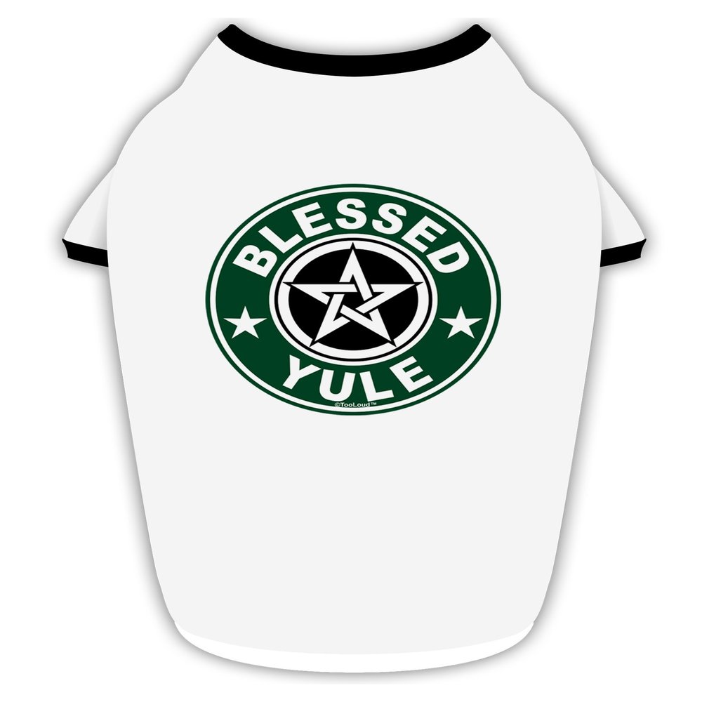 TOOLOUD Blessed Yule Emblem Cotton Dog Shirt White with Black XL
