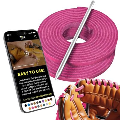 TOFL Pink Softball and Baseball Glove Lace Kit | Mitt Lace Glove Repair Lacing Kit | 2 Leather Laces with Lacing Needle for Catchers Glove| Pink