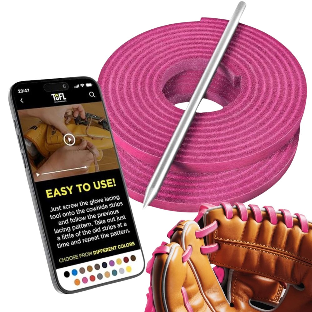 TOFL Pink Softball and Baseball Glove Lace Kit | Mitt Lace Glove Repair Lacing Kit | 2 Leather Laces with Lacing Needle for Catchers Glove| Pink