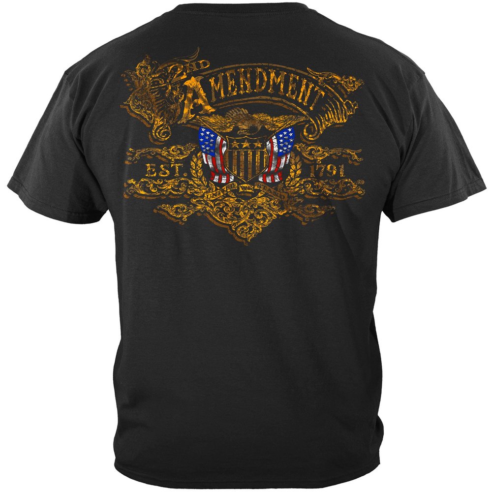 2nd Amendment T-Shirt Gold Vintage Small Black