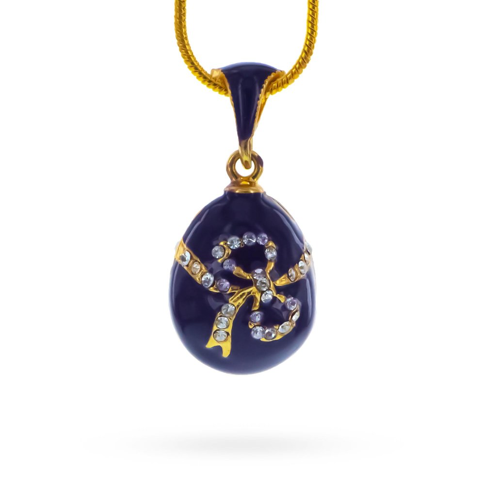 BestPysanky Crystal Bow Egg Pendant Necklace