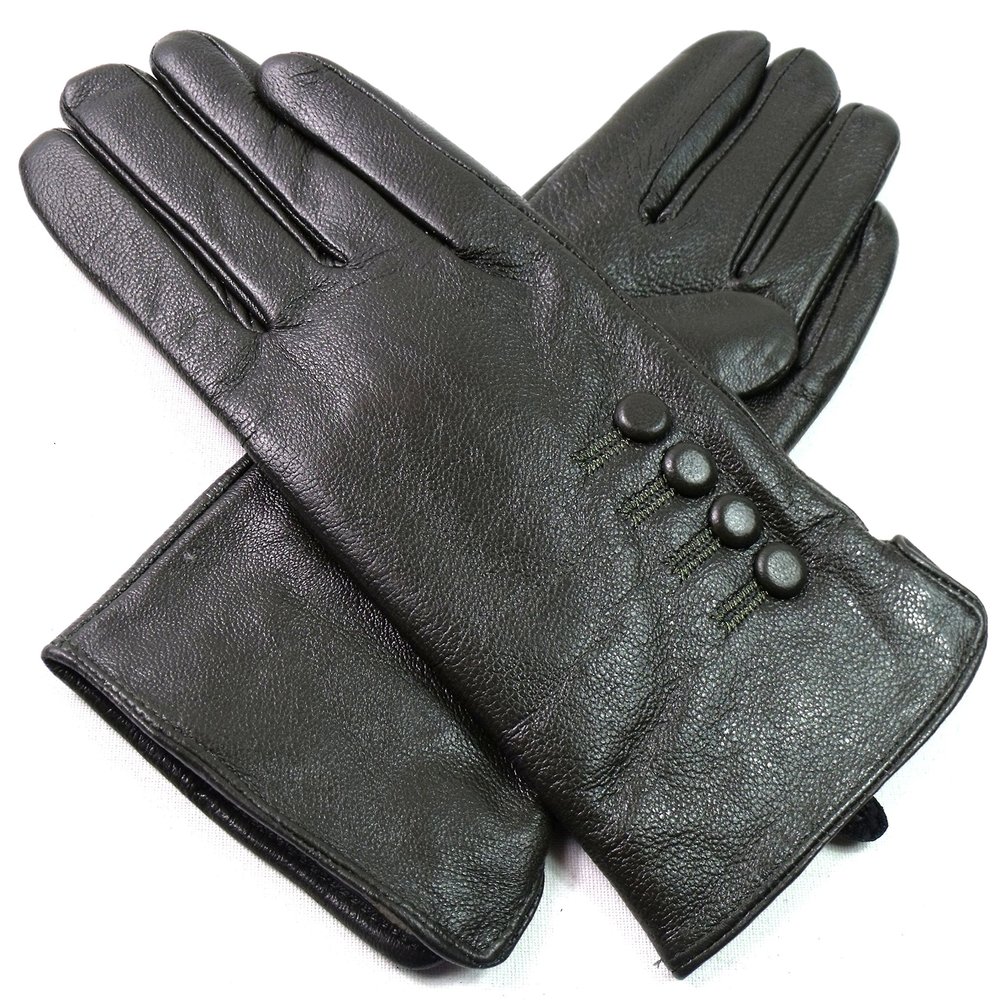 The Leather Emporium Women's Gloves Fur Lined Winter Warm Small Dark Green