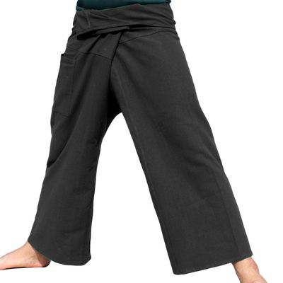 RaanPahMuang Thai Fisherman Pants Men/Women, Loose Yoga, Pirate, Harem Pants, 100% Cotton, Unisex Kimono Pants, Small-Medium, Black