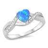 Sterling Silver Blue Simulated Opal Heart Ring White CZ Infinity Band New Size 11