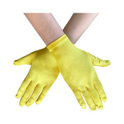 SYAYA Short Satin Opera Gloves, Formal Dancing or Wedding Bridal Glove for 80s & 90s Themed Tea Party or Evening Dance WG-S-G1 (Yellow)