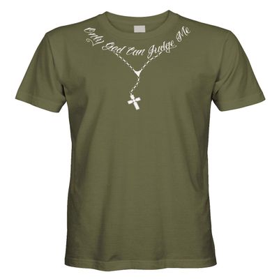 Cybertela Men's Only God Can Judge Me Tattoo Necklace T-Shirt (Olive Green, 3X-Large)