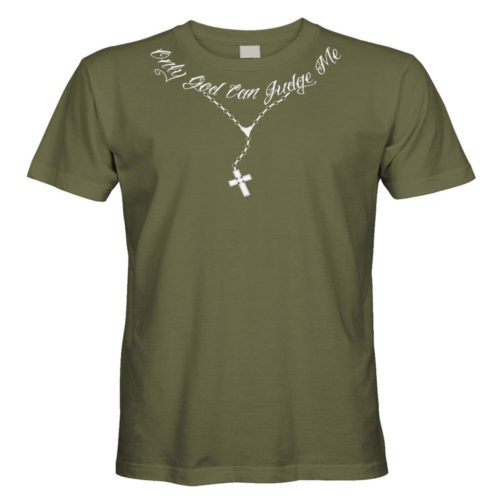 Cybertela Men's Only God Can Judge Me Tattoo Necklace T-Shirt (Olive Green, 3X-Large)