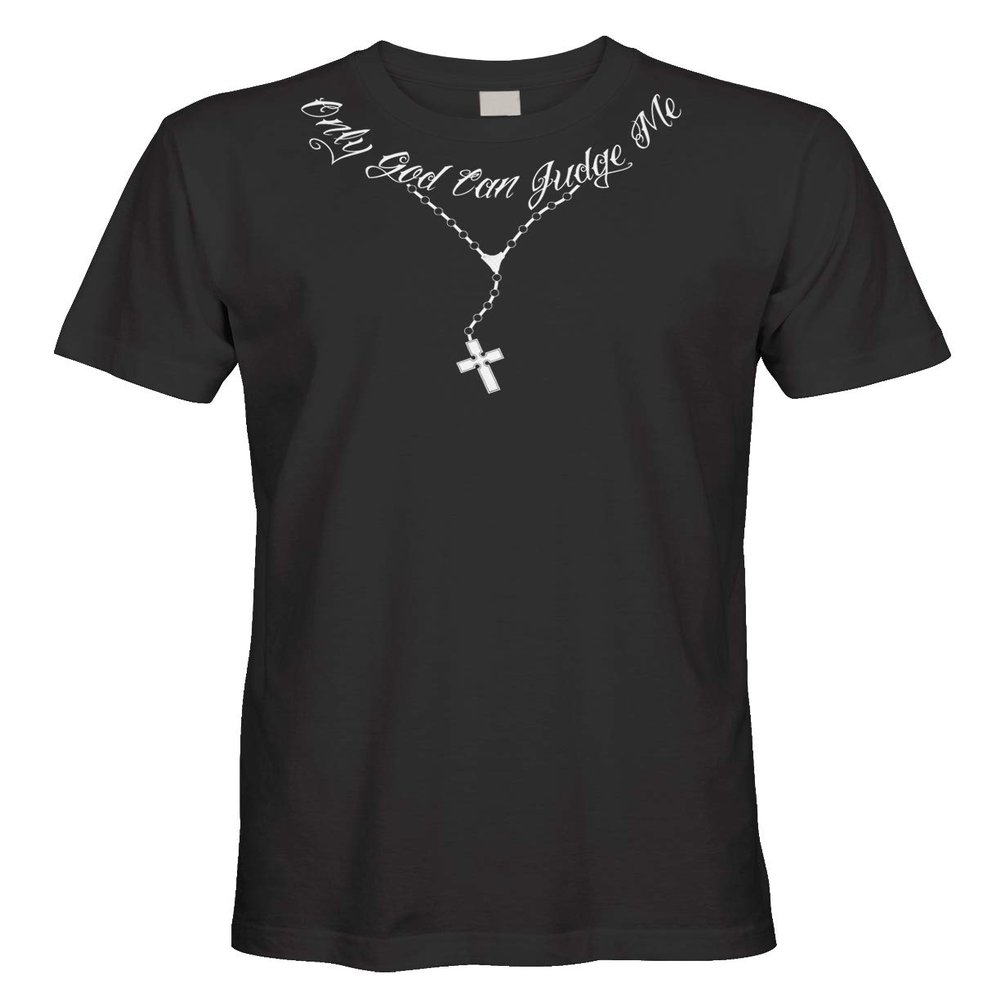 Cybertela Men's Only God Can Judge Me Tattoo Necklace T-Shirt (Black, X-Large)