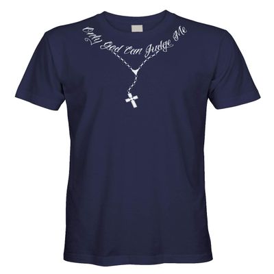 Cybertela Men's Only God Can Judge Me Tattoo Necklace T-Shirt (Navy Blue, 4X-Large)